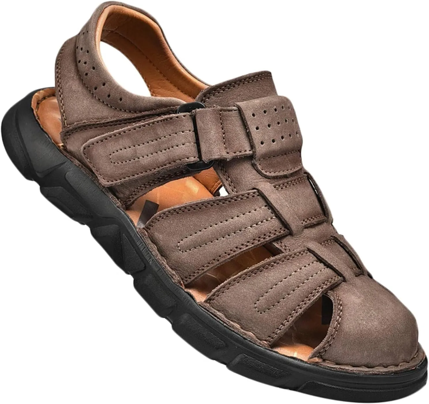 Men's Outdoor Closed Toe Sandals Athletic Sport Sandals Summer Beach Shoes Walking Hiking Trekking Driving Sandals Leather Fisherman Sandals