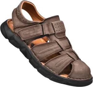 Men's Outdoor Closed Toe Sandals Athletic Sport Sandals Summer Beach Shoes Walking Hiking Trekking Driving Sandals Leather Fisherman Sandals