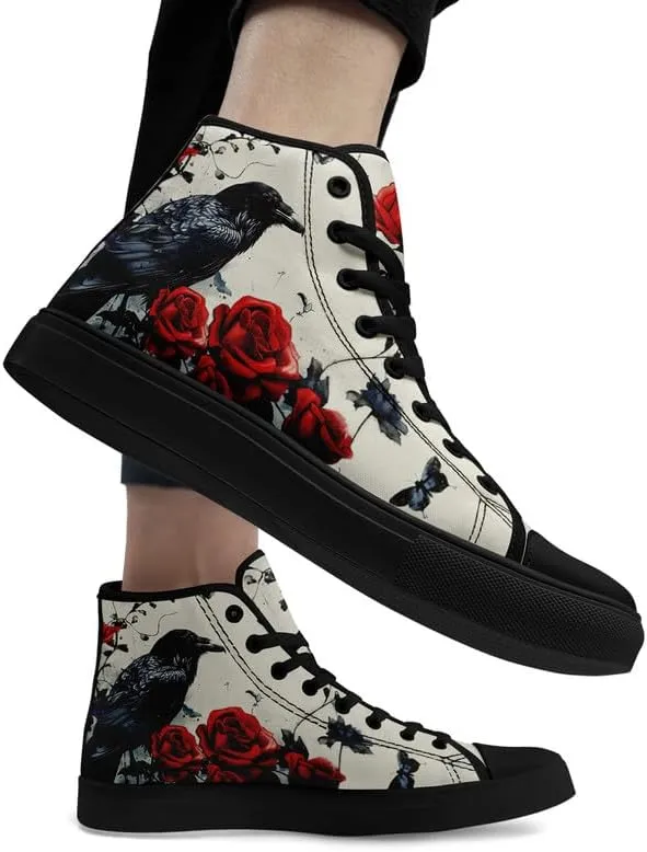Men's Skull Canvas High Top Shoes Classic Fashion High Top Sneakers Unisex Casual Lace Up Tennis Shoes