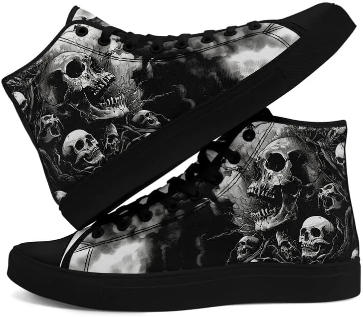 Men's Skull Canvas High Top Shoes Classic Fashion High Top Sneakers Unisex Casual Lace Up Tennis Shoes