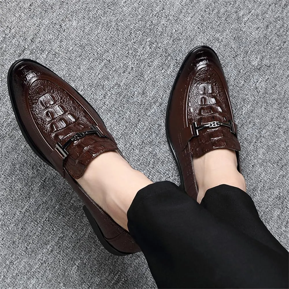 Mens Slip on Dress Loafer Leather Formal Business Fashion Crocodile Pattern Dress Shoes for Men