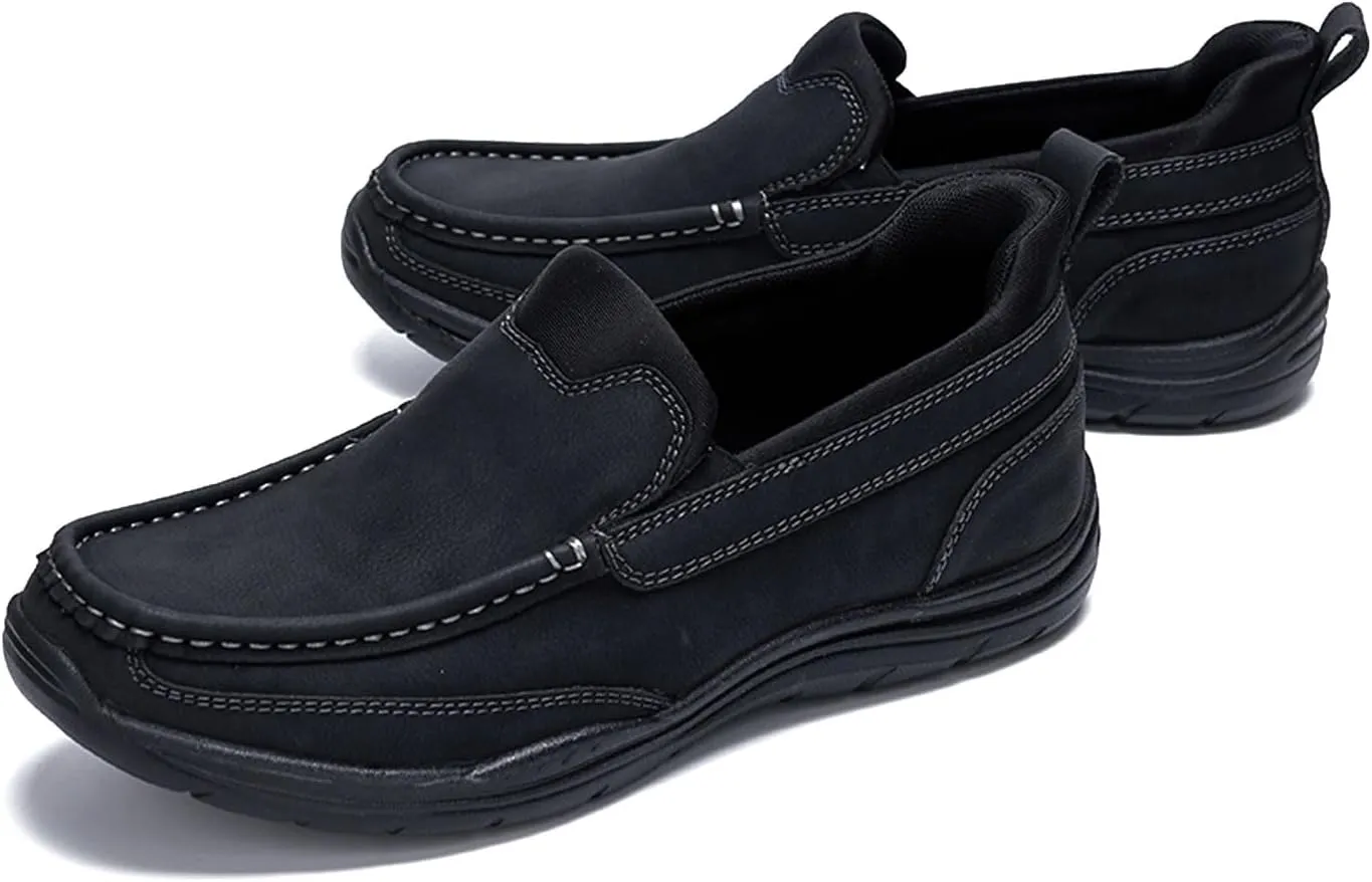 Mens Slip On Loafers Casual Hands Free Slip in Shoes Step in Walking Leather Shoes for Men with Breathable Comfort