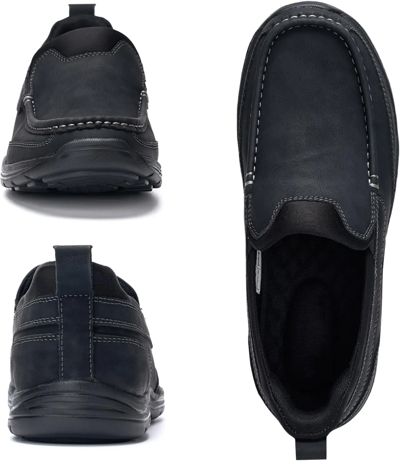 Mens Slip On Loafers Casual Hands Free Slip in Shoes Step in Walking Leather Shoes for Men with Breathable Comfort