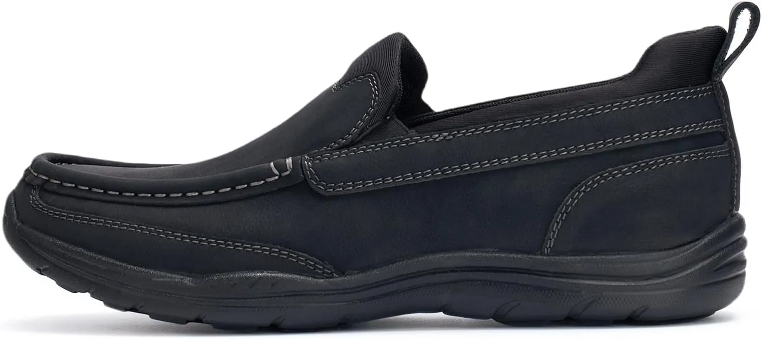 Mens Slip On Loafers Casual Hands Free Slip in Shoes Step in Walking Leather Shoes for Men with Breathable Comfort