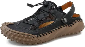 Men's Sport Sandals Outdoor Hiking Sandals Closed Toe Leather Athletic Trail Sandals