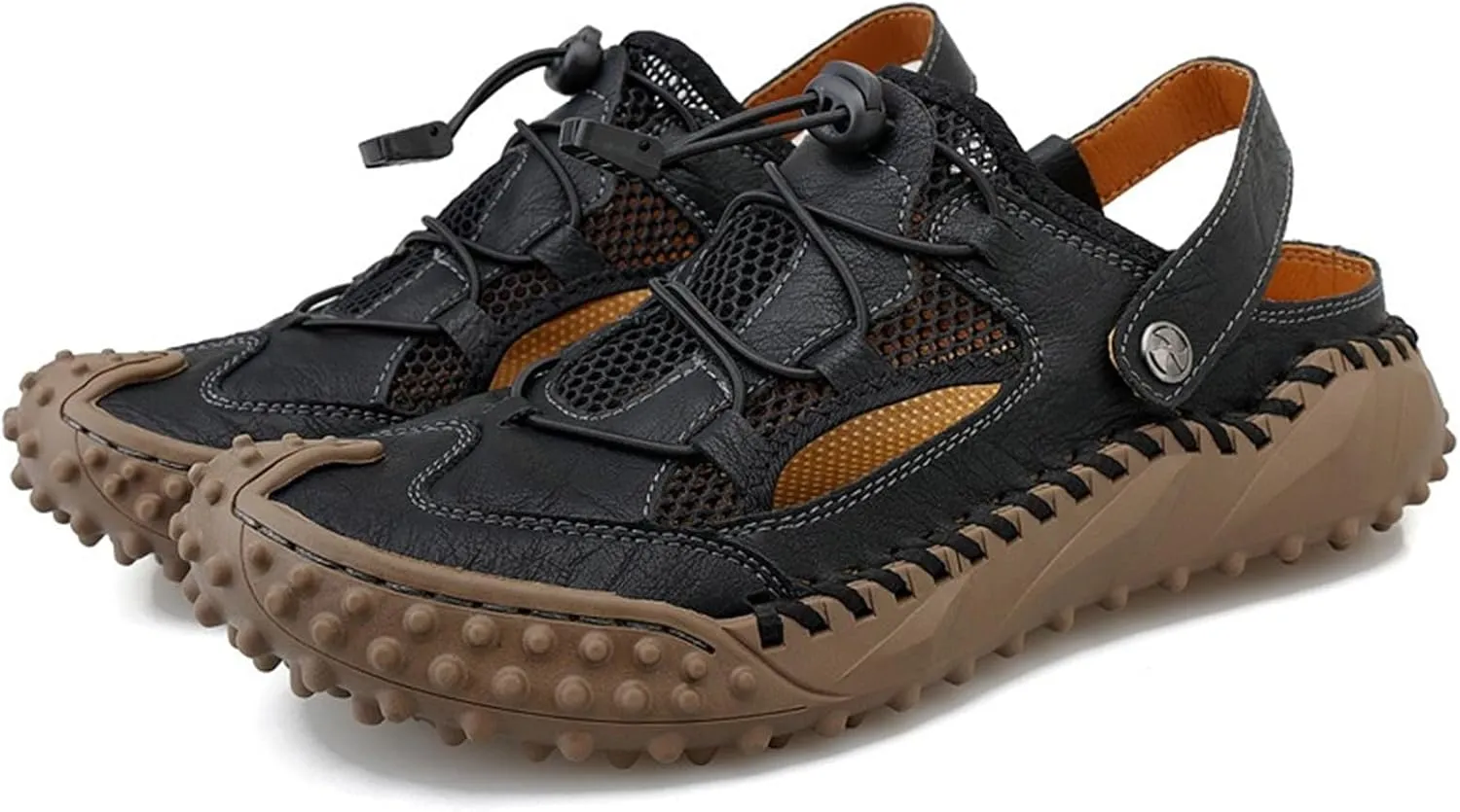 Men's Sport Sandals Outdoor Hiking Sandals Closed Toe Leather Athletic Trail Sandals