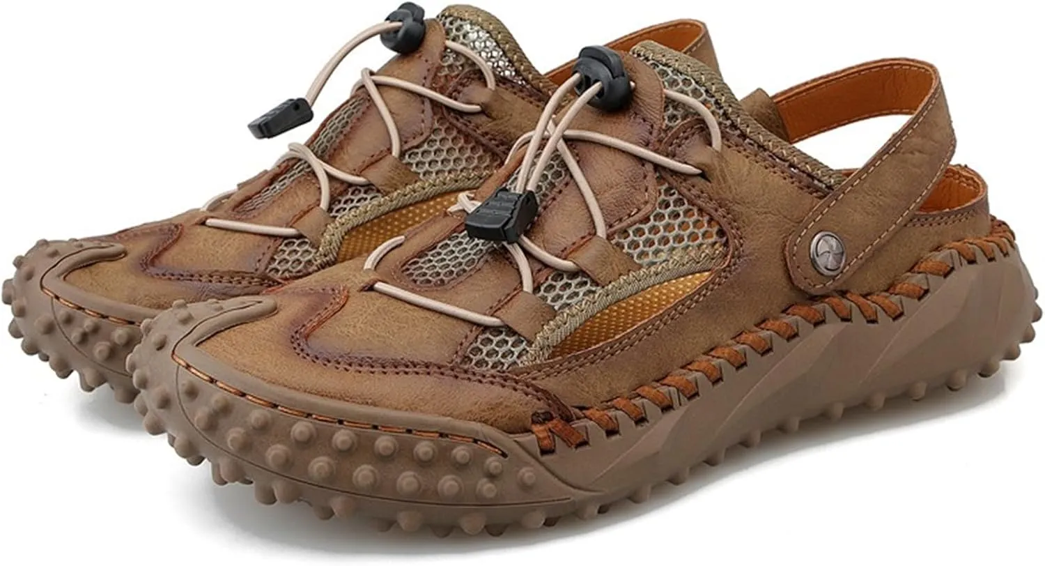Men's Sport Sandals Outdoor Hiking Sandals Closed Toe Leather Athletic Trail Sandals