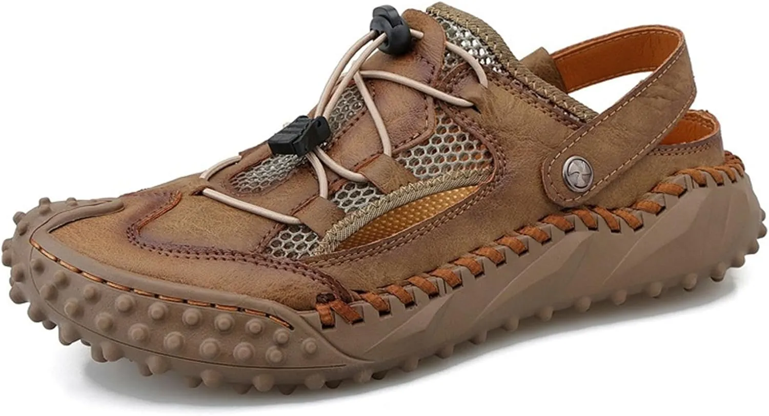 Men's Sport Sandals Outdoor Hiking Sandals Closed Toe Leather Athletic Trail Sandals