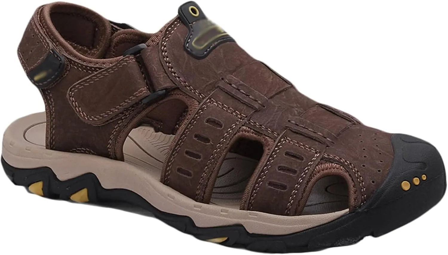 Mens Walking Sandals Closed Toe Sports Outdoor Leather Sandals for Trekking Trail Hiking Running Beach