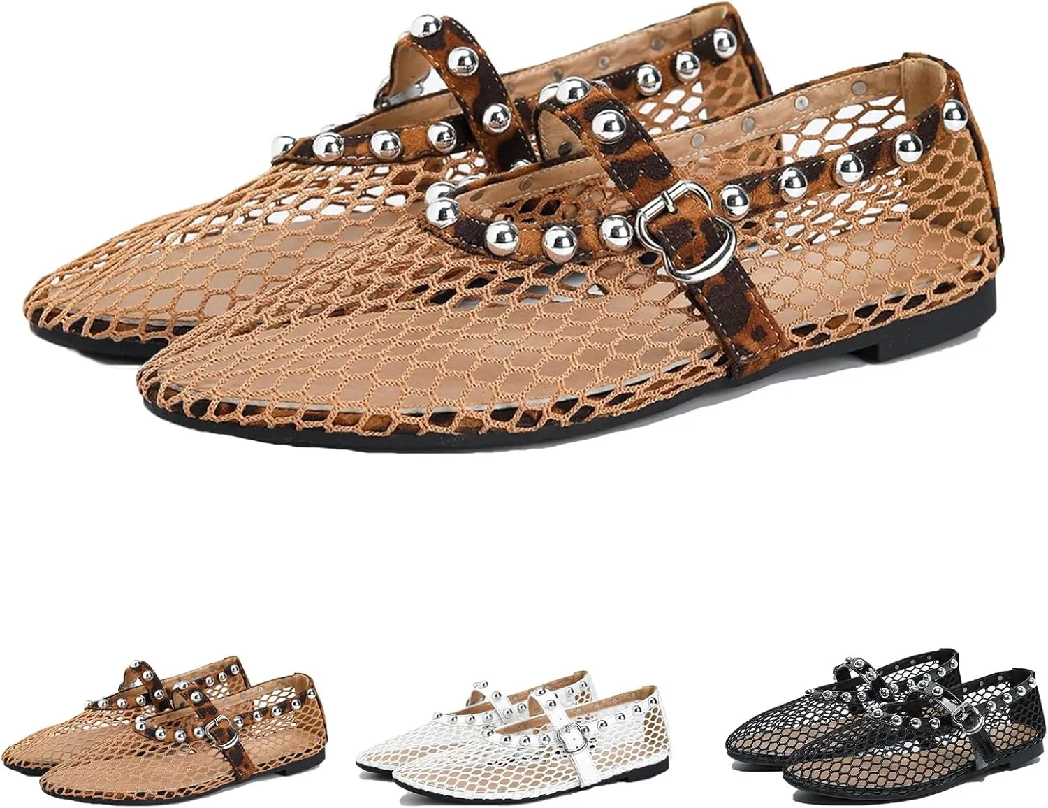 Mesh Ballet Flats for Women Round Toe Buckle Strap Comfy Casual Mesh Ballet Mary Jane Shoes Summer Flats Shoes