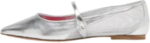 Mesh Ballet Flats for Women with Crystal Rhinestone Closed Pointed Toe Button Strap Slip On Ballerina Shoes Casual Comfortable Dress Sheer Fishnet Mary Jane Shoes Ladies Leather
