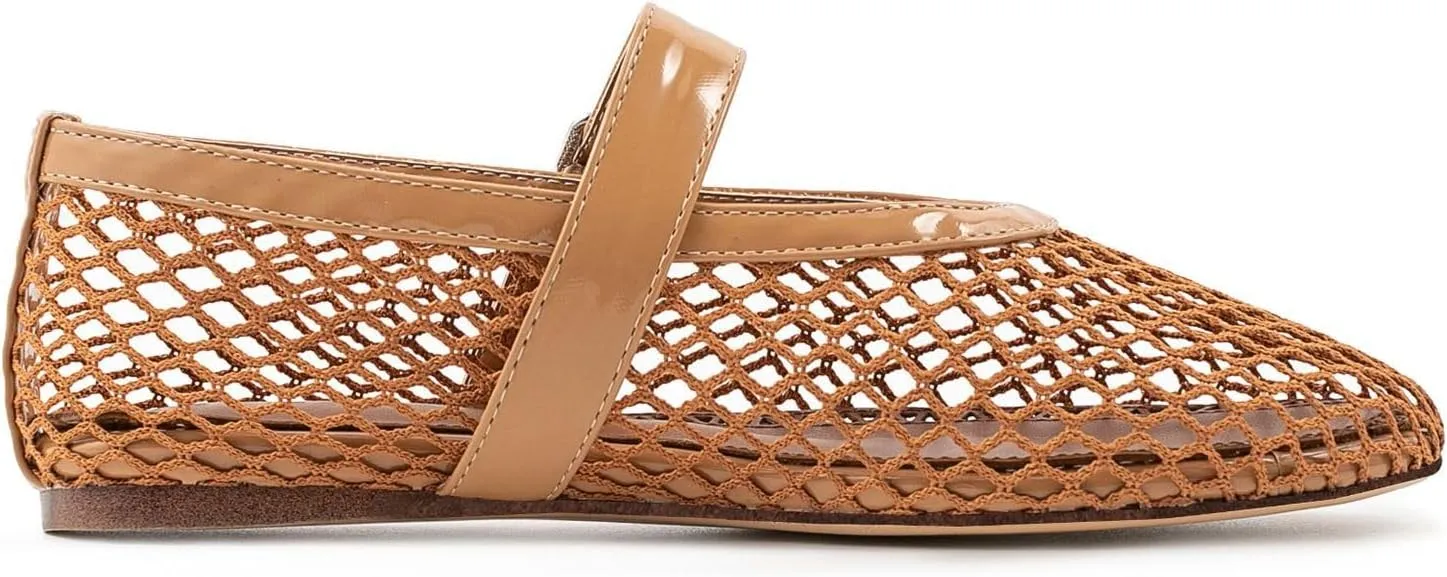Mesh Ballet Flats for Womens Fishnet Mary Janes Flats Buckle Strap Comfy Casual Office Ballerina Flat Shoes
