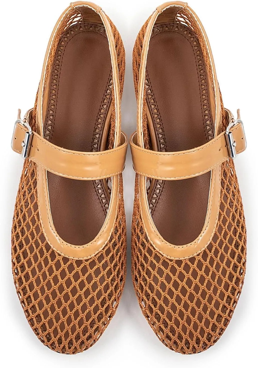 Mesh Ballet Flats for Womens Fishnet Mary Janes Flats Buckle Strap Comfy Casual Office Ballerina Flat Shoes