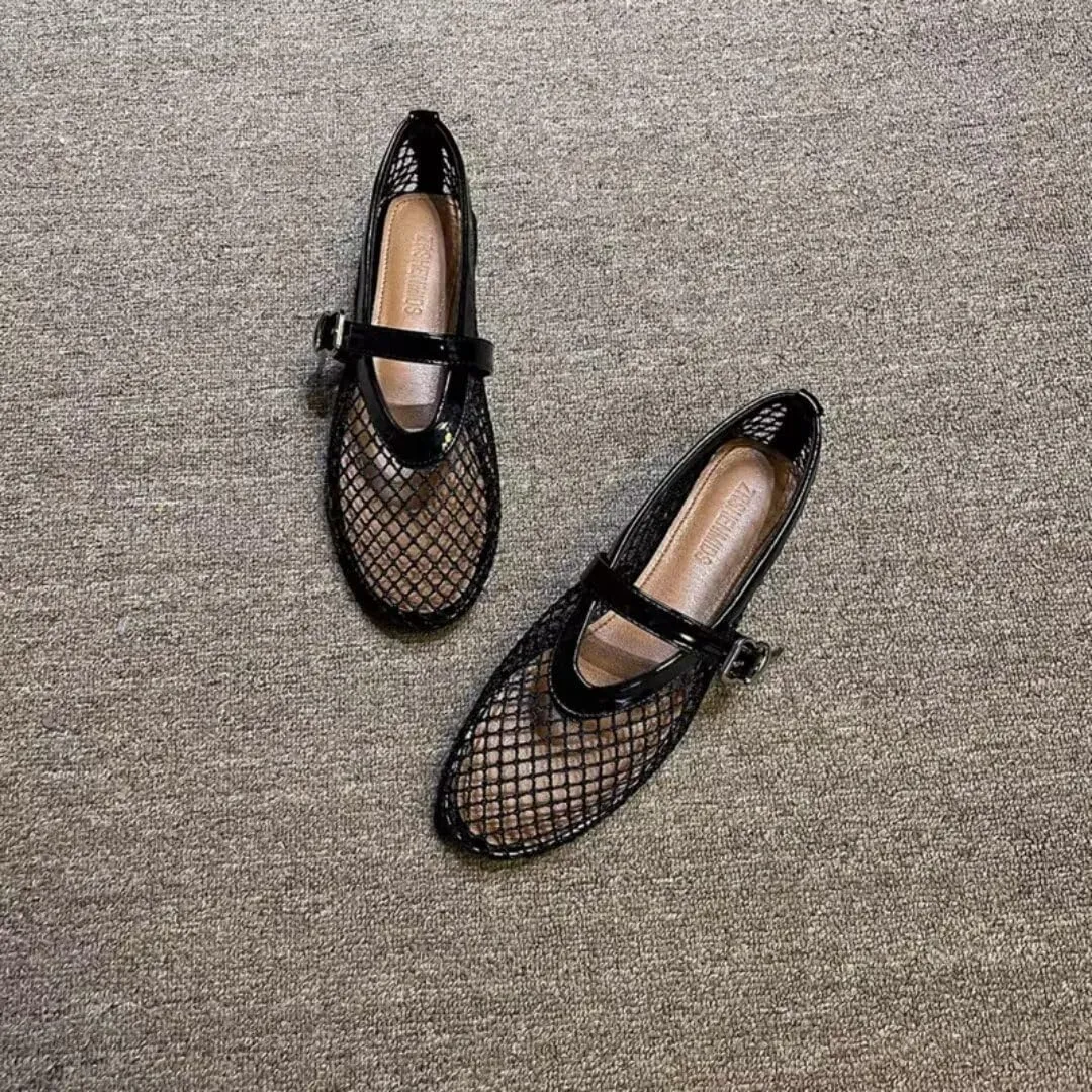 Mesh Ballet Flats Shoes for Women Buckle Strap Mary Jane Flats
