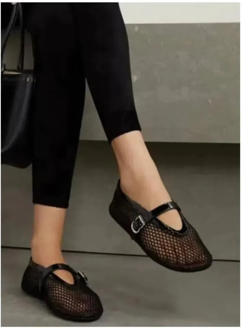 Mesh Ballet Flats Shoes for Women Buckle Strap Mary Jane Flats