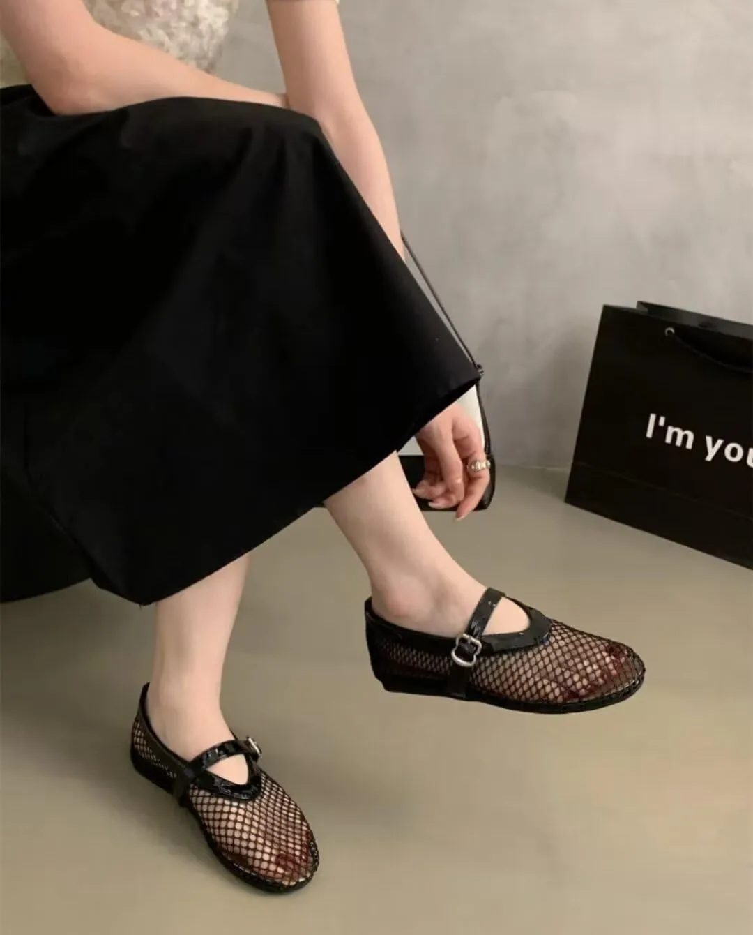 Mesh Ballet Flats Shoes for Women Buckle Strap Mary Jane Flats