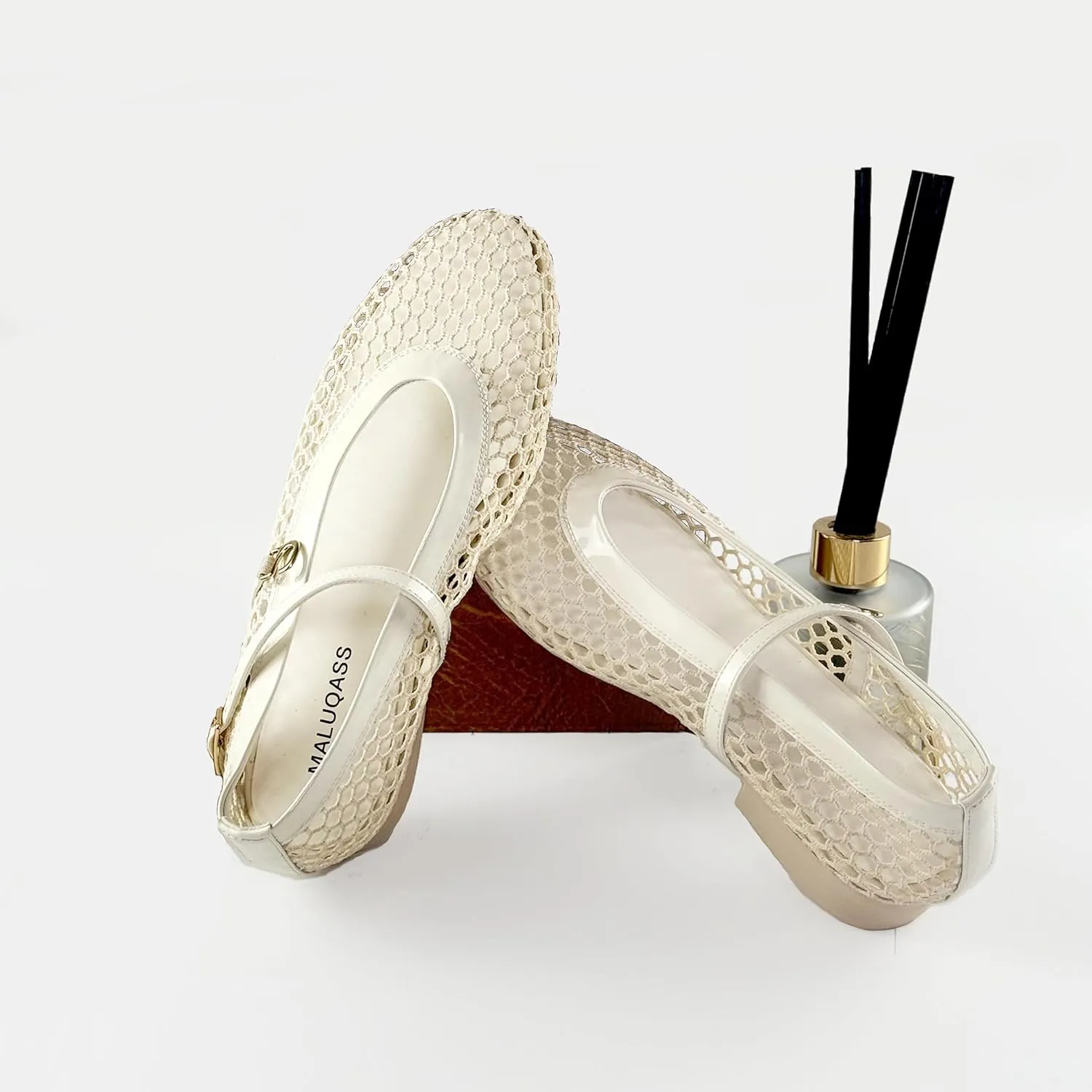 Mesh Flats for Women Ballet Mary Jane Flats Buckle Strap Comfy Casual Office Daily Ballerina Flat Women Shoes