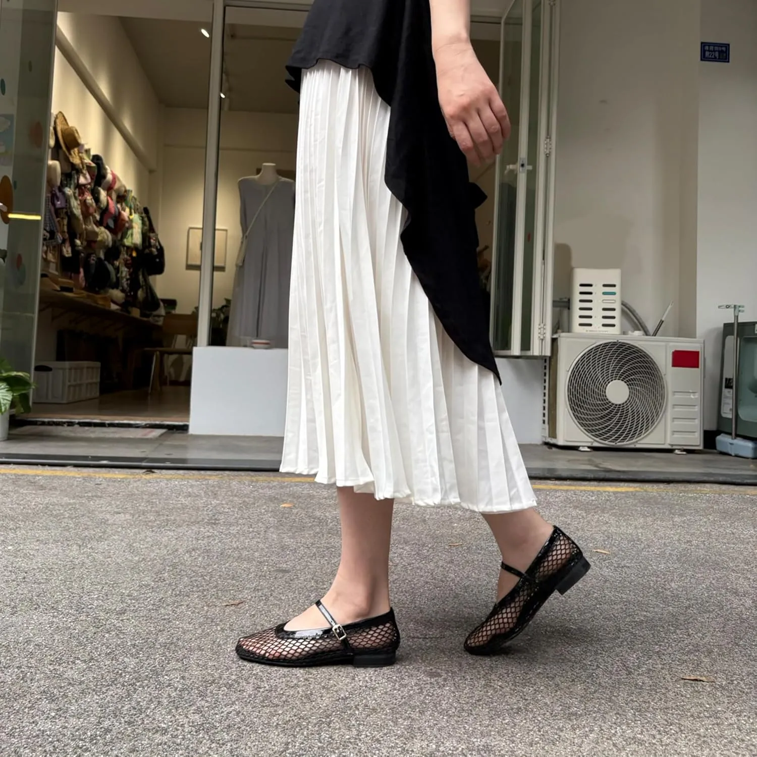 Mesh Flats for Women Ballet Mary Jane Flats Buckle Strap Comfy Casual Office Daily Fishnet Ballerina Flat Sandals Women Shoes Dressy Summer, Black