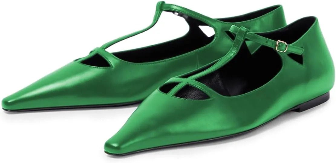 Milooey shoes Women Closed Square Toe Ballet Flats Comfy Buckled T-Strap Mary Jane Flats Sexy Cutout Dress Party Shoes Size 4-16 Us