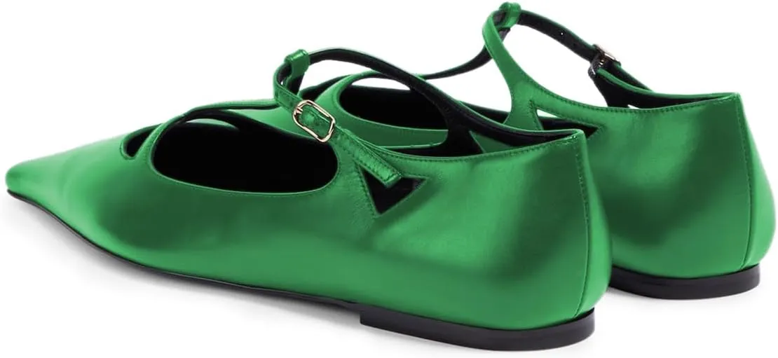 Milooey shoes Women Closed Square Toe Ballet Flats Comfy Buckled T-Strap Mary Jane Flats Sexy Cutout Dress Party Shoes Size 4-16 Us