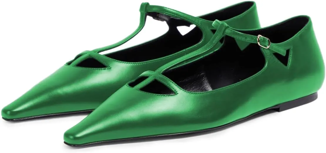Milooey shoes Women Closed Square Toe Ballet Flats Comfy Buckled T-Strap Mary Jane Flats Sexy Cutout Dress Party Shoes Size 4-16 Us