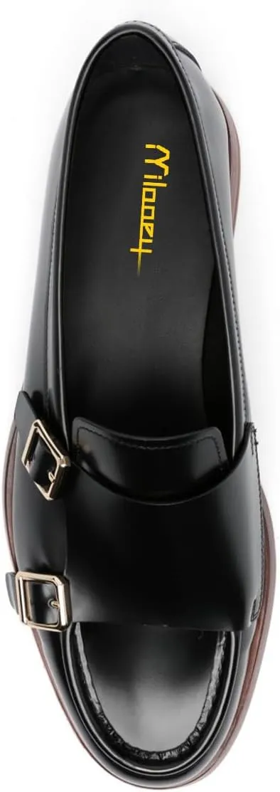 Milooey shoes Women's Round Toe Buckle Style Loafers Chunky Low Heels Slip On Dressy Daily Business Party Formal Shoes Size 4-16 US