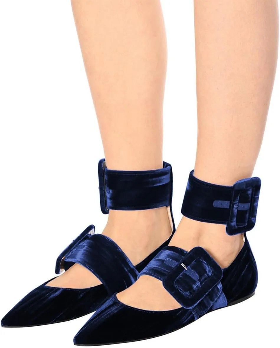 miss left Women Comfy Closed Pointy Toe Mary Jane Flats Ankle Strap Buckled Soft Velvet Adorable Ballroom Dance School Shoes Size 4-16 US