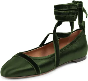 miss left Women Lovely Closed Round Toe Satin Ballet Flats Strappy Ankle Strap Comfy Party Dating Dressy Shoes Size 4-16 US