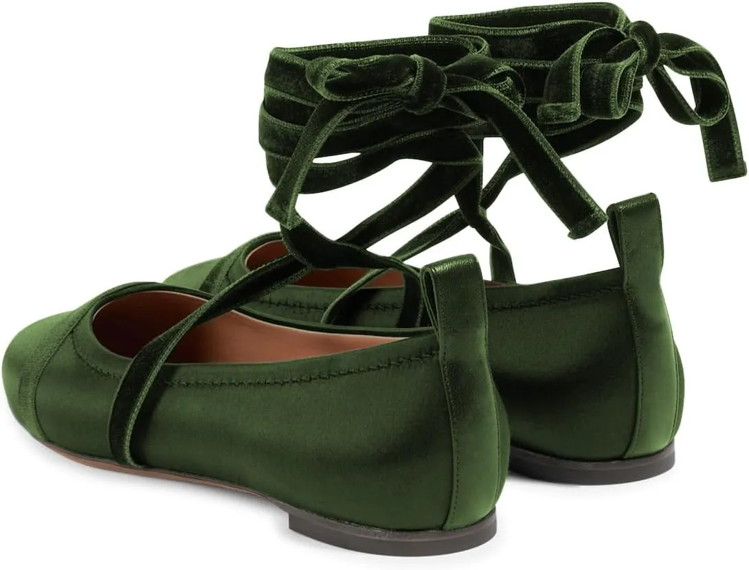 miss left Women Lovely Closed Round Toe Satin Ballet Flats Strappy Ankle Strap Comfy Party Dating Dressy Shoes Size 4-16 US