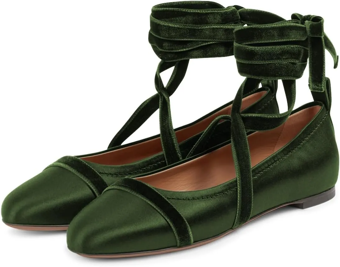 miss left Women Lovely Closed Round Toe Satin Ballet Flats Strappy Ankle Strap Comfy Party Dating Dressy Shoes Size 4-16 US