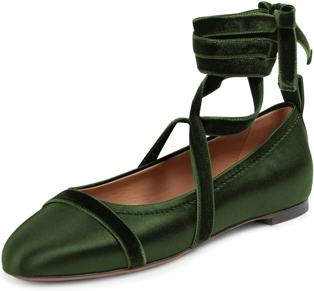 miss left Women Lovely Closed Round Toe Satin Ballet Flats Strappy Ankle Strap Comfy Party Dating Dressy Shoes Size 4-16 US
