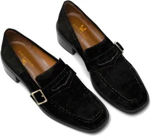 MOOMMO Women Classic Penny Loafers Closed Square Toe Patent Low Heel Loafers Slip On Metal Buckle 2" Chunky Heel Comfy Office Lady Vintage Dress Loafer Shoes Size 4-9 M US