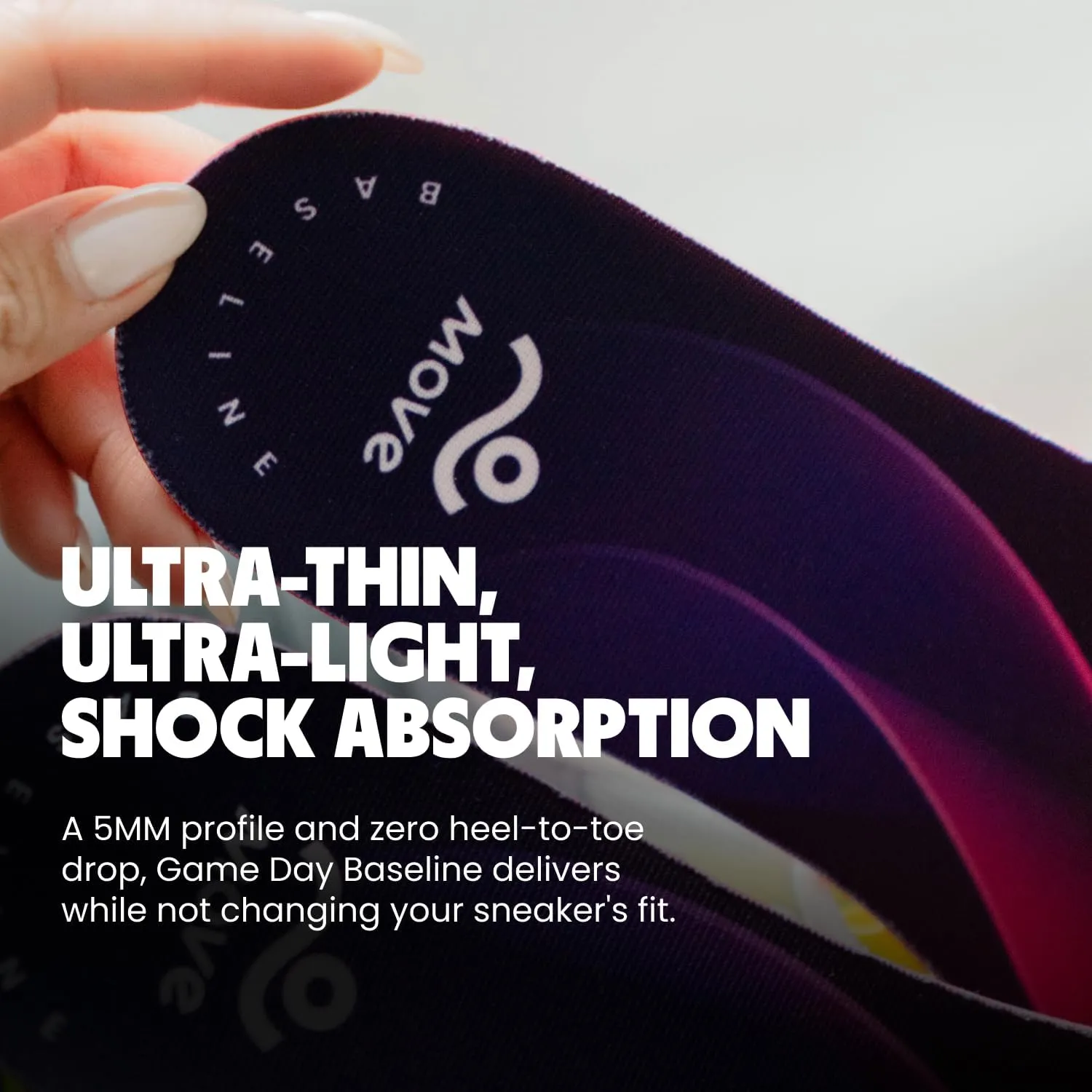 MOVE Baseline - All-Purpose Insoles - Sock Liner - Ultra Thin Shock Absorption - Maximum Freedom of Movement and Energy Return for Cleats, Shoes, Running, Basketball, Baseball (M8-8.5/WM9.5-10)