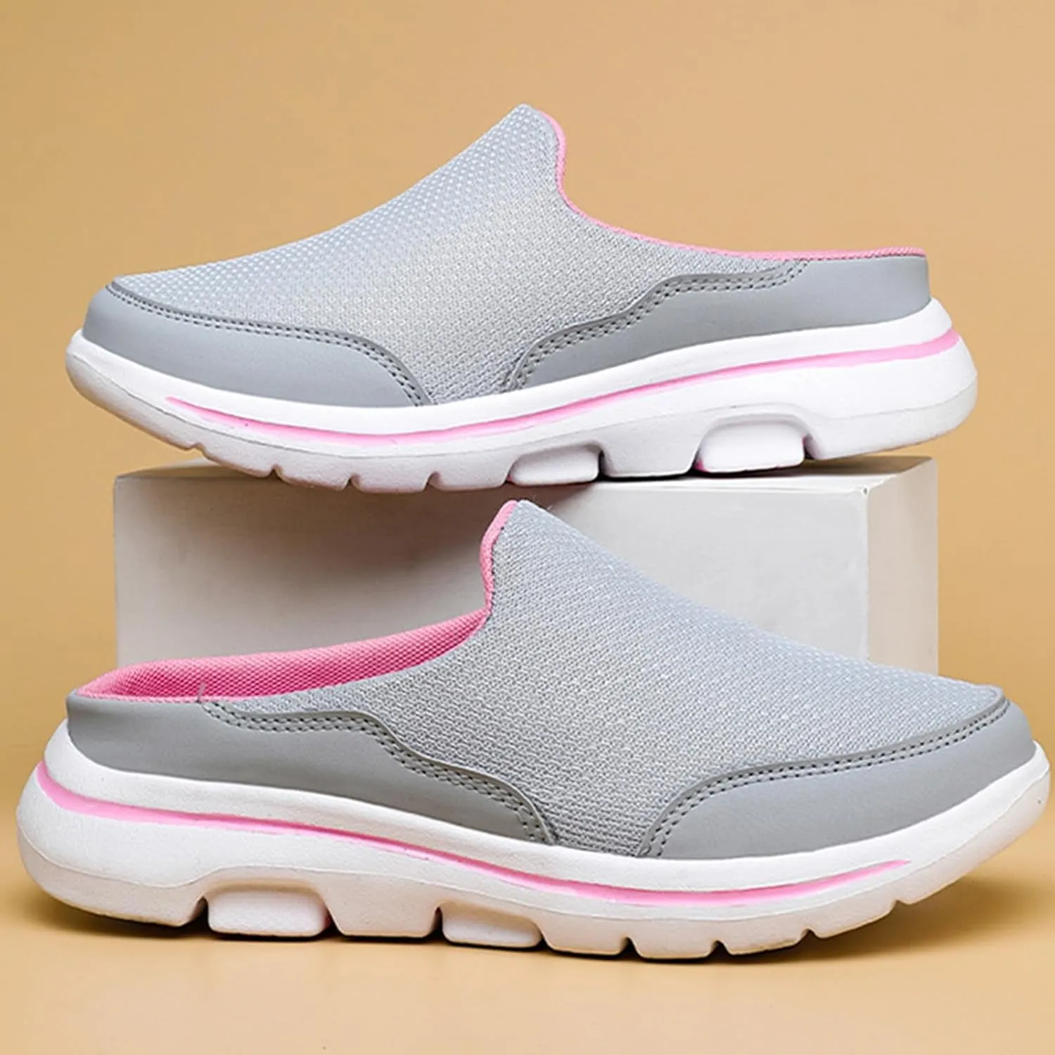 Mules for Women 2025 Slip On Mules & Clogs Light Open Back Shoes Comfort Walking Shoes Breathable Slippers Closed Toe Slides Mesh Air Cushion Orthopedic Diabetic Shoe with Arch-Support
