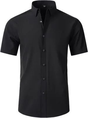 Muscularfit Dress Shirts for Men Slim Fit Short Sleeve Collared T-Shirt Casual Fashion Button Down Shirt Summer Vacation Tops