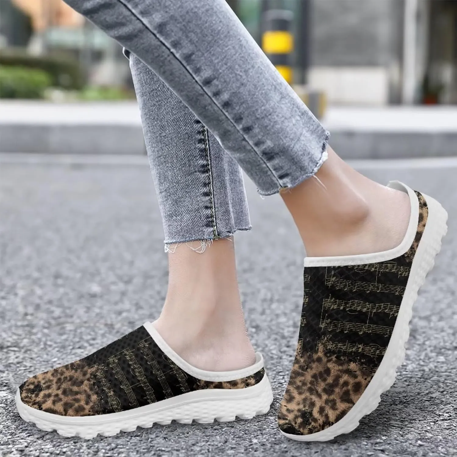Music Note Y2k Mule Shoes Women Comfortable Memory Foam Sneakers Slip On Loafers Backless Walking Shoes Flat