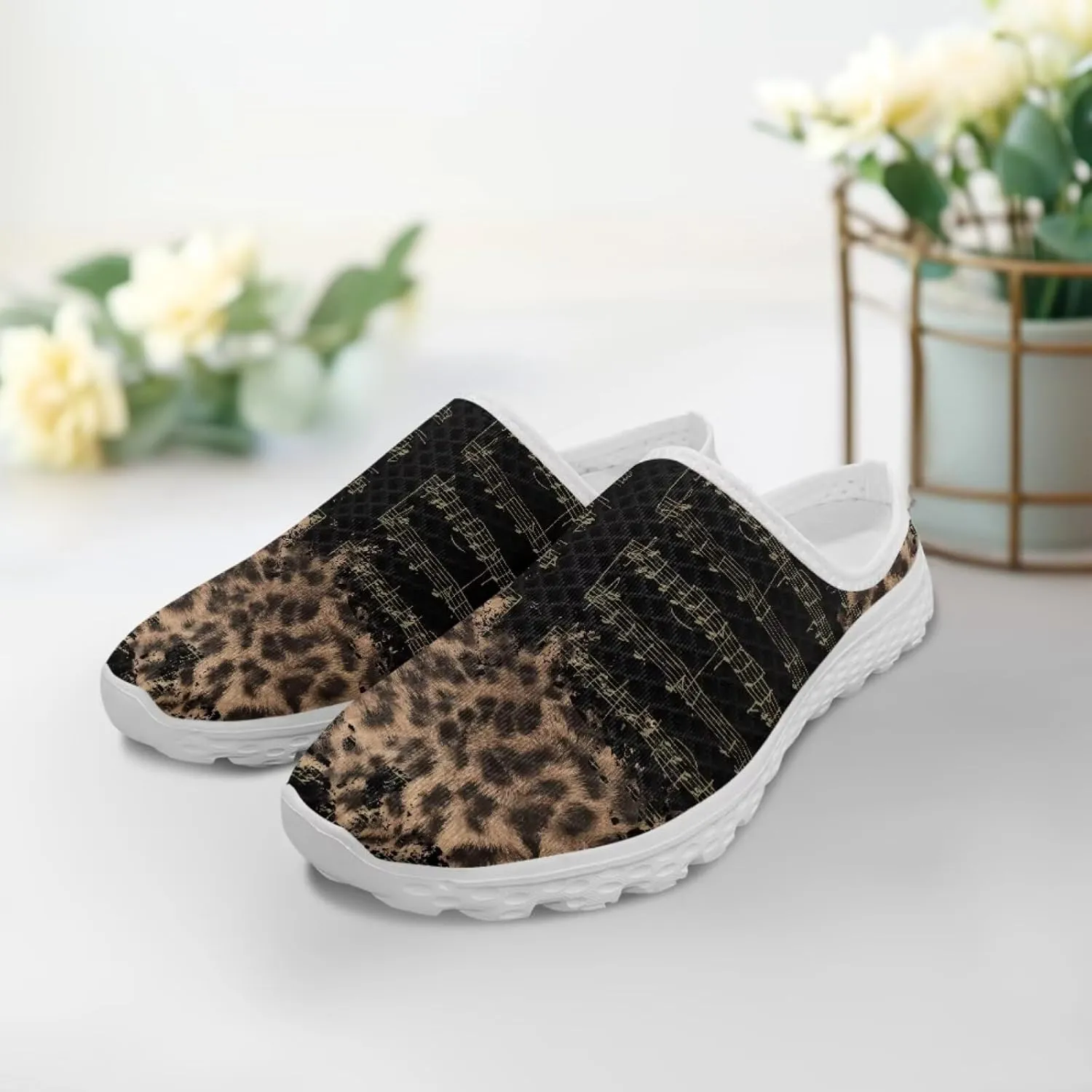 Music Note Y2k Mule Shoes Women Comfortable Memory Foam Sneakers Slip On Loafers Backless Walking Shoes Flat
