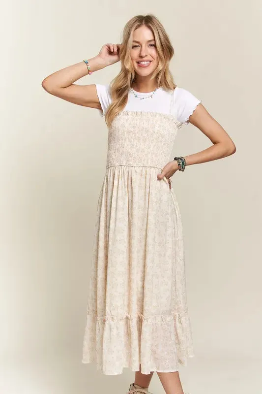 New Summer Smocked Floral Ruffled Hem Cami Dress – Feminine, Charming, Playful, Perfect for Warm Weather and Casual Outings
