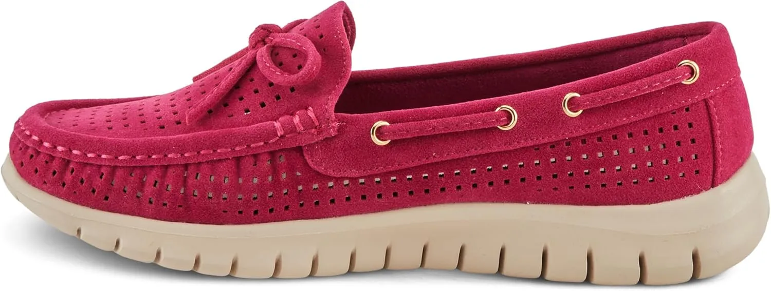 PATRIZIA Women's Aboard Moccasin Loafers – Microsuede Slip-On Shoes with Elegant Square-Dot Perforation, Bow Accent, and Cushioned Comfort Footbed