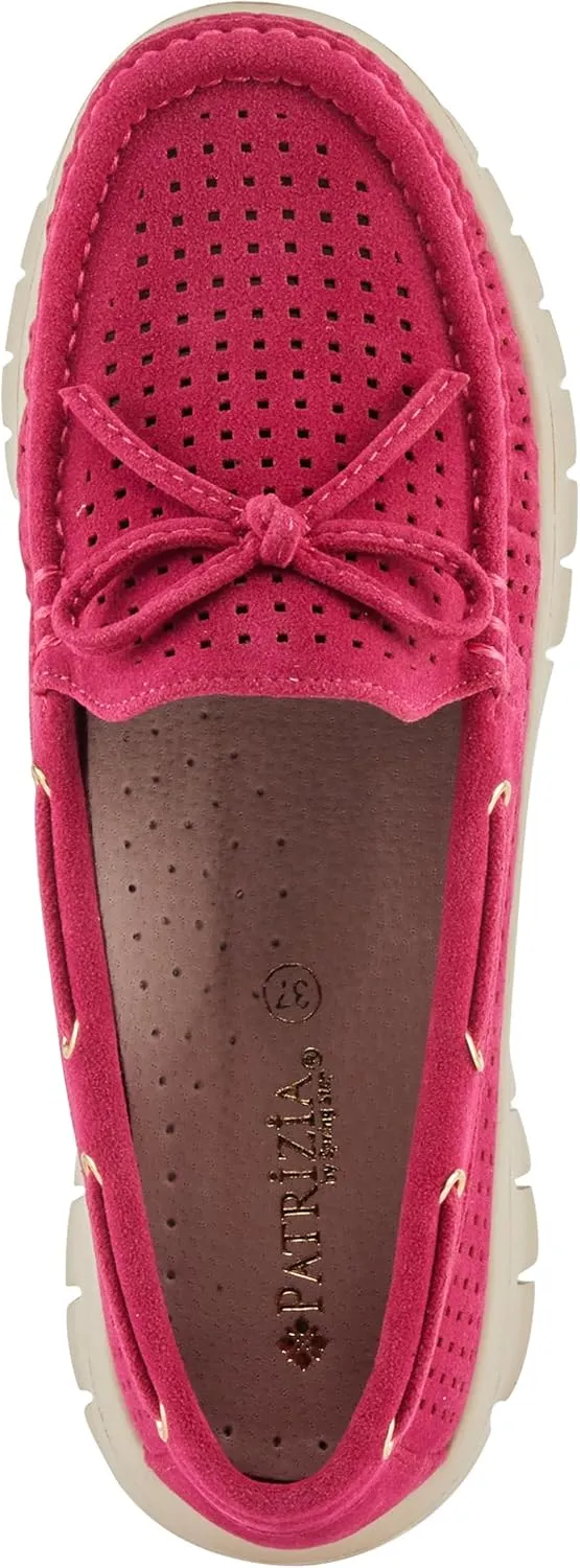 PATRIZIA Women's Aboard Moccasin Loafers – Microsuede Slip-On Shoes with Elegant Square-Dot Perforation, Bow Accent, and Cushioned Comfort Footbed