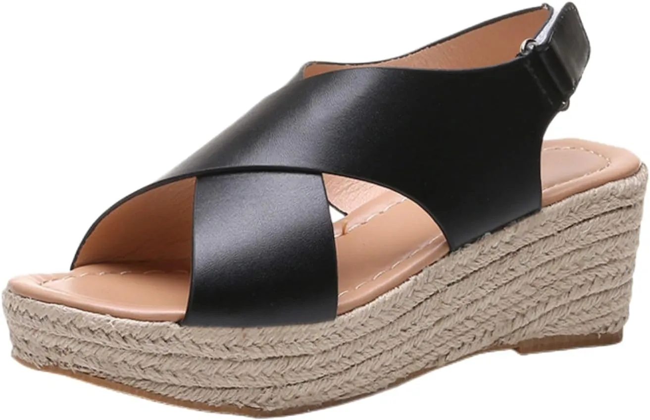 Platform Sandals Women Comfortable High Heel Casual Wedge Shoes Dressy Open Toe Ankle Strap Roman Sandal Espadrille Wedges Hawaiian Vacation Beach Breathable 2025 Trendy Walking Slippers