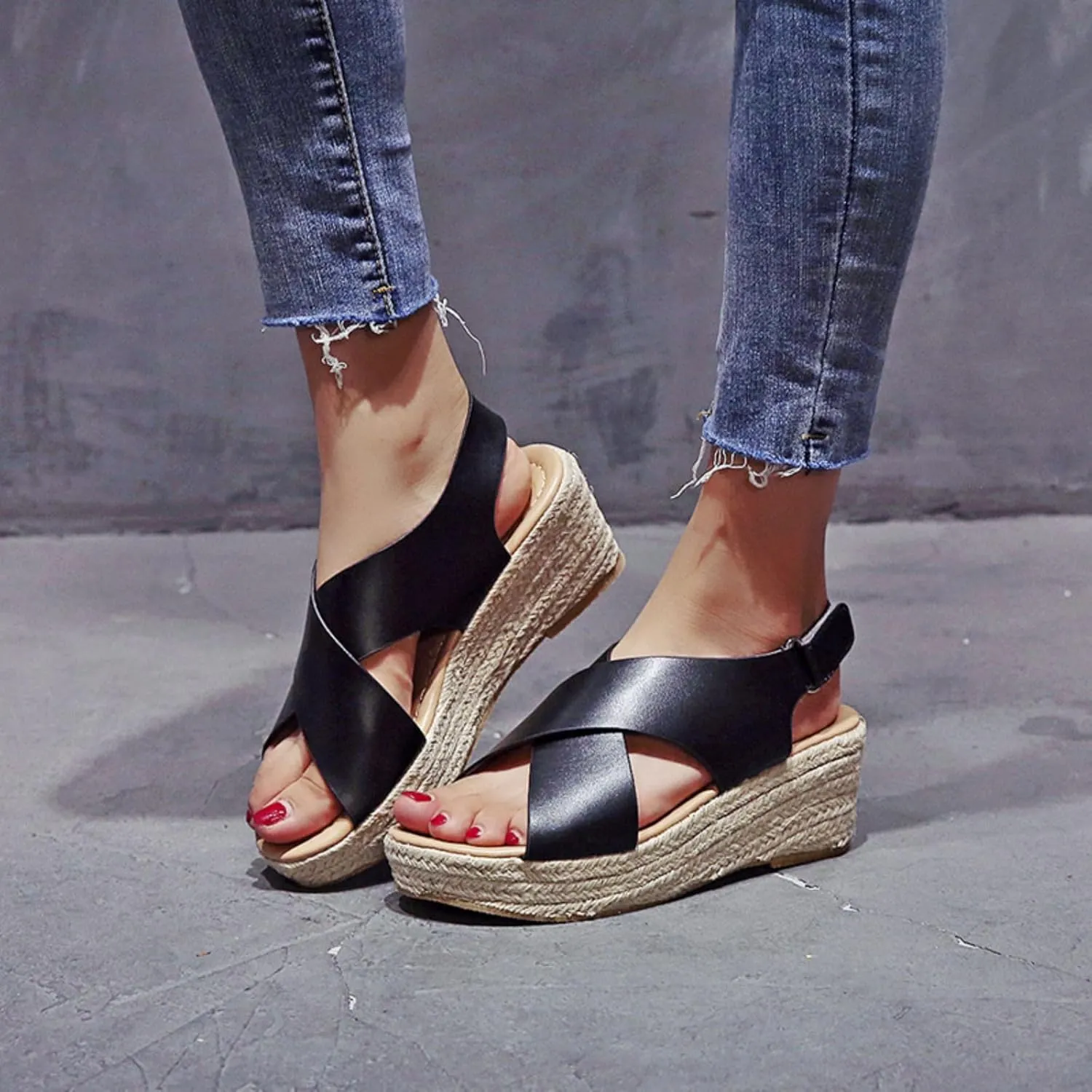 Platform Sandals Women Comfortable High Heel Casual Wedge Shoes Dressy Open Toe Ankle Strap Roman Sandal Espadrille Wedges Hawaiian Vacation Beach Breathable 2025 Trendy Walking Slippers