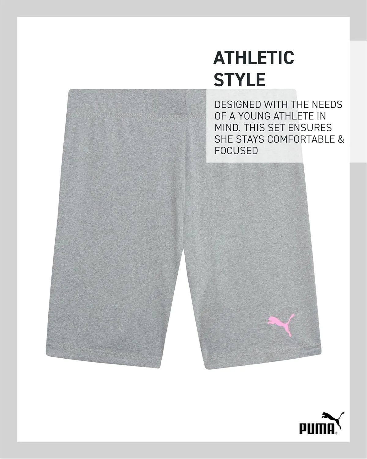PUMA Girls' Biker Short Set - 2 Piece Short Sleeve Crewneck Graphic Tee Shirt and Bike Shorts for Girls (Sizes: 7-14)