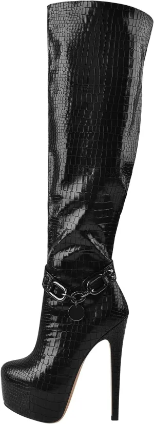 richealnini Women's Lace Up Knee High Boots with Stilettos