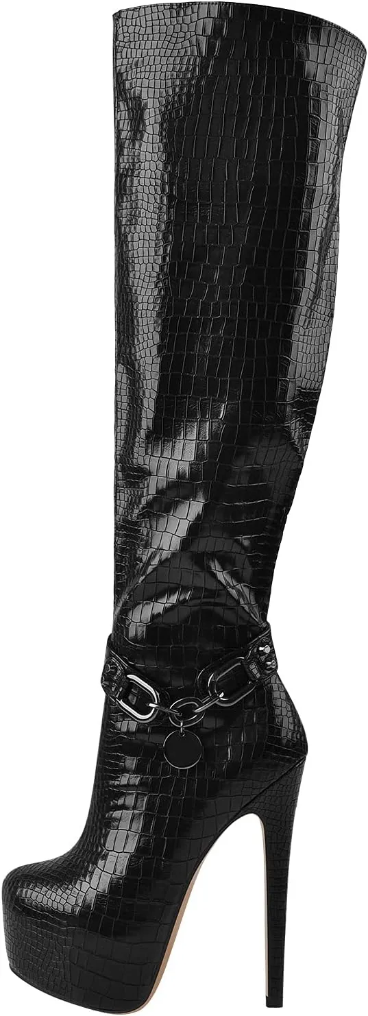 richealnini Women's Lace Up Knee High Boots with Stilettos