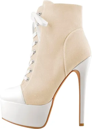 richealnini Women's Lace Up Platform Fishnet Stilettos Ankle Booties