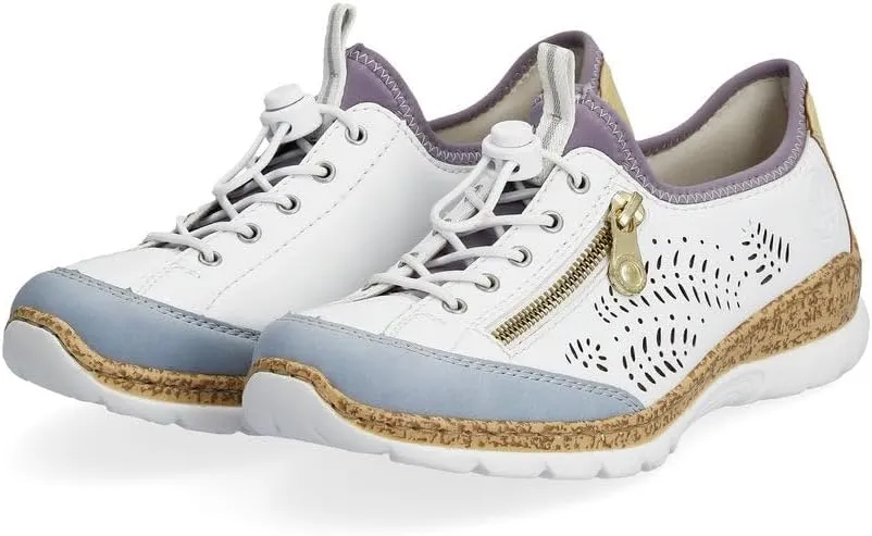 Rieker N42K6 Nikita Slip-On Women's Sneakers - Lightweight Walking Sneakers with Laser Cutouts & Elastic Lacing - Stylish & Flexible for All-Day Comfort