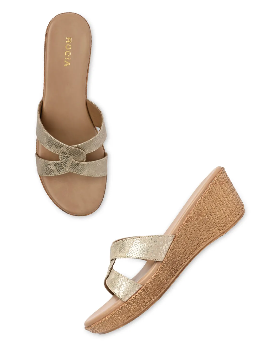 Rocia By Regal Gold Women Shimmery Platform Sandals
