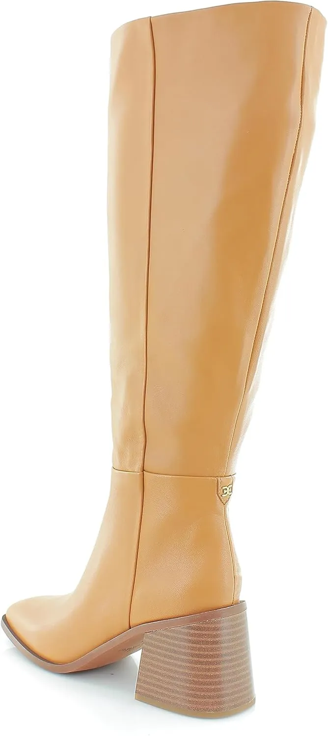Sam Edelman Wade Stacked Heel Square Toe Retro Wide Calf Knee High Fashion Boots