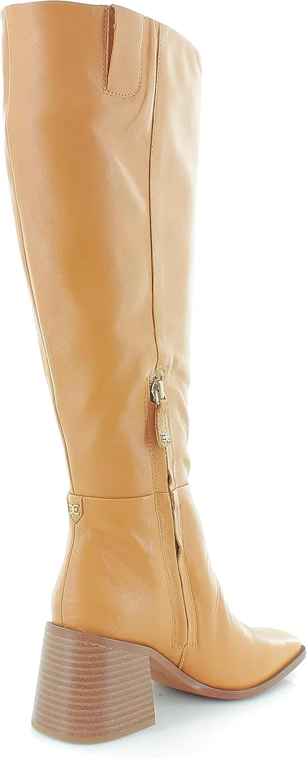 Sam Edelman Wade Stacked Heel Square Toe Retro Wide Calf Knee High Fashion Boots